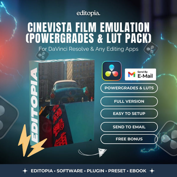CINEVISTA Film Emulation (Powergrades & Lut Pack) For Davinci Resolve Dan Software Editing Lainnya