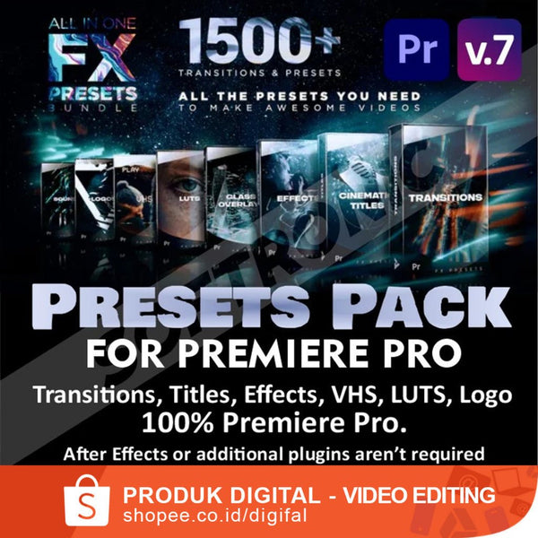 Presets Pack for Premiere Pro V.7 - Transitions, TitIes, Effects, VHS, LUTS, Logo #719
