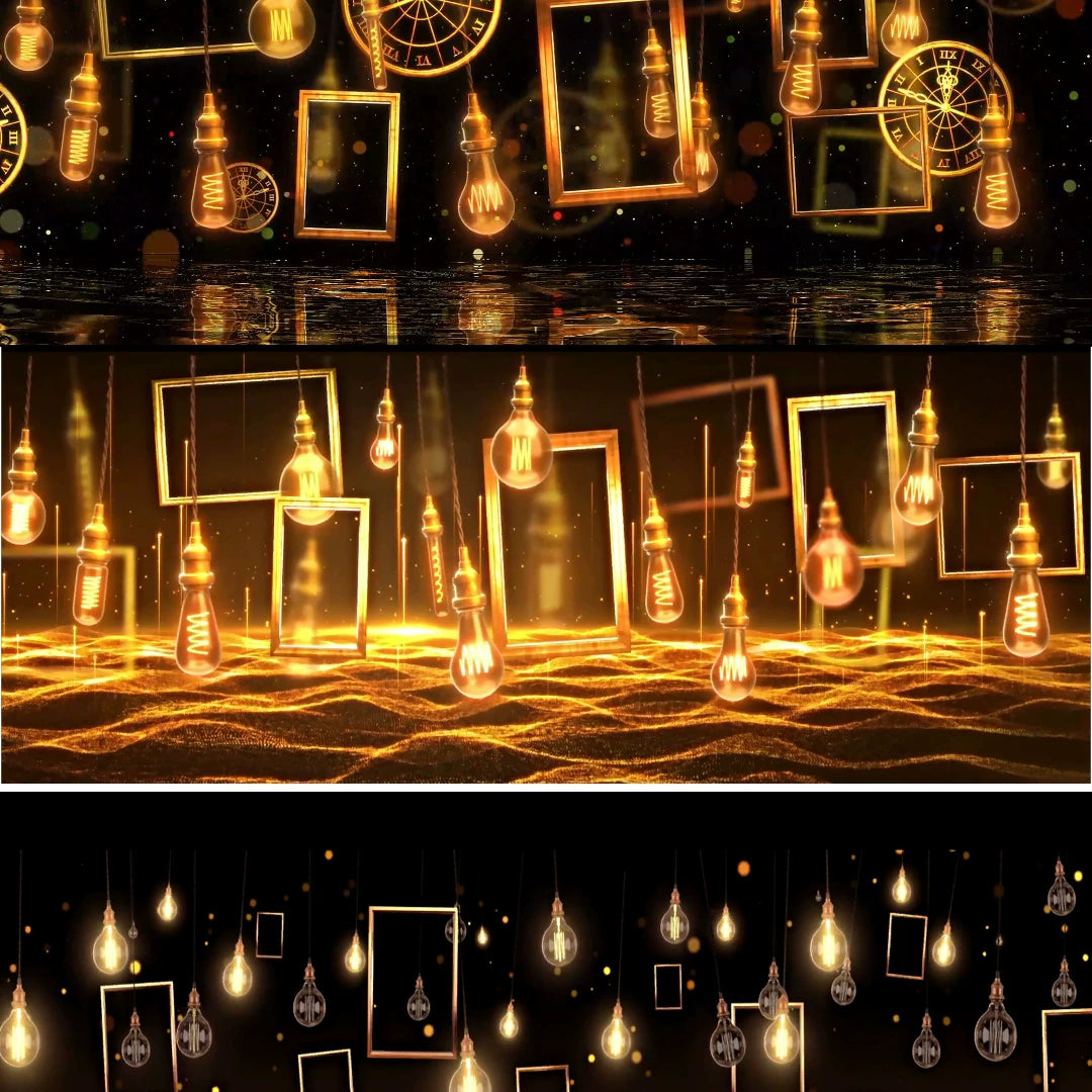 Premium Golden Aesthetic Assets: Vintage Light Bulbs, Elegant Photo Frames & Glowing Particles | High-End Cinematic Backgrounds for Live House Creators ✨💡🖼️ Gold FX