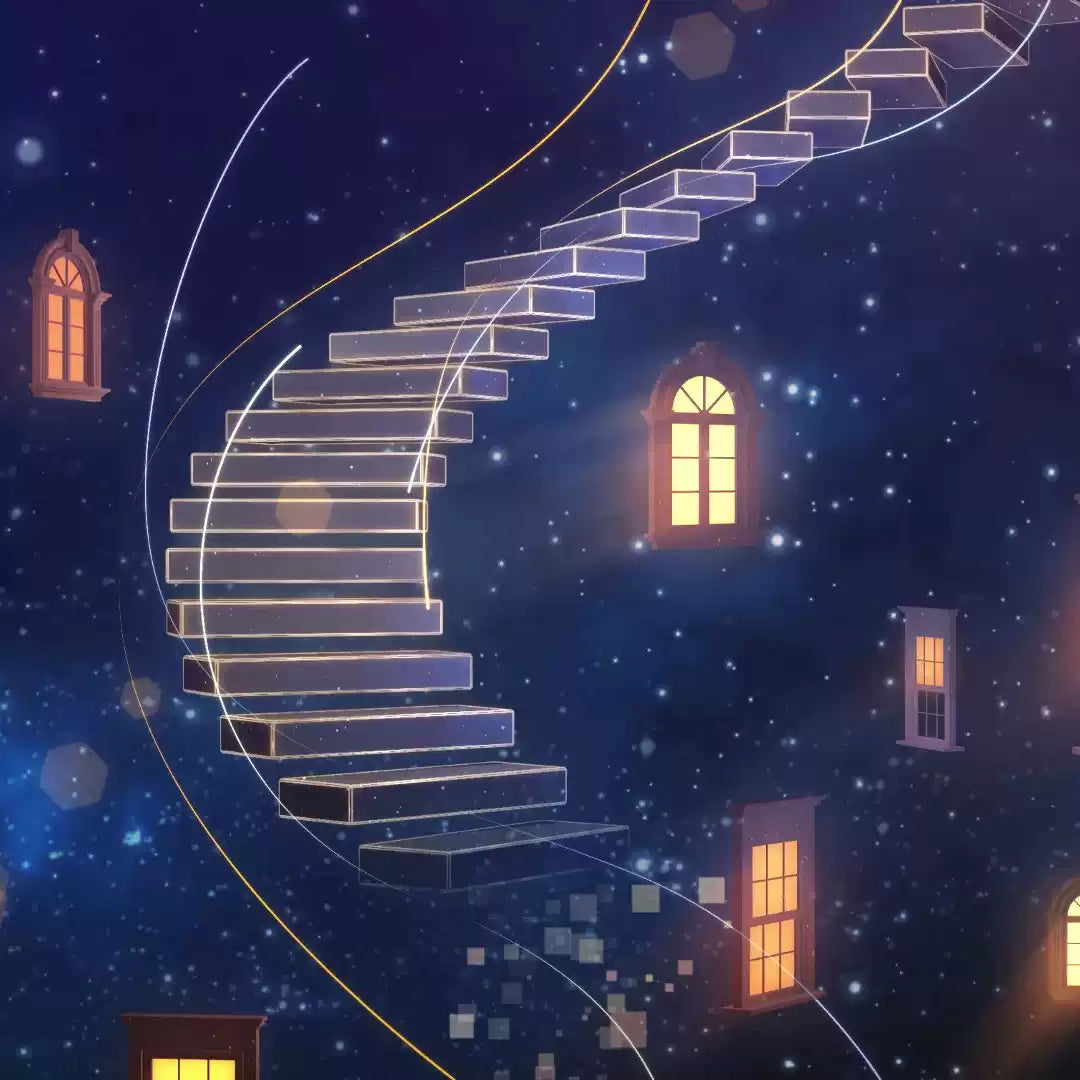 Premium Dreamy Spiral Staircase: Aesthetic Rotating Architecture Visuals. High-End Livehouse Background, Surreal Stage Display & Romantic Motion Graphics Asset. 🌀✨🏛️☁️💎