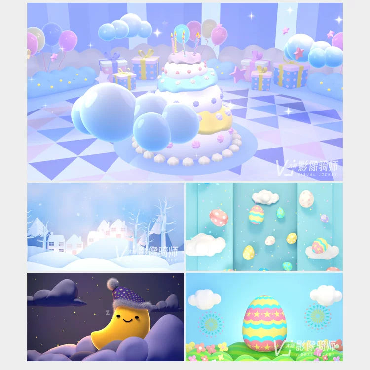Visual Pack 🎬 | 3D Cartoon Kids Program | Kindergarten Dance Live Stage LED Screen Background 🌈🧸