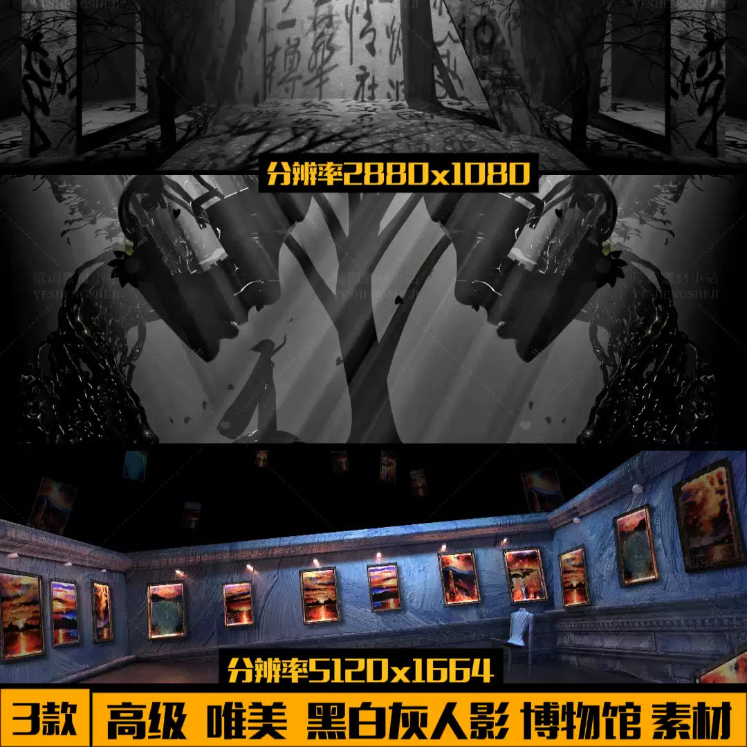 Premium Black, White & Grey Silhouette Museum: Artistic Picture Frame Visuals. High-End Livehouse Background, Gallery Aesthetic & Minimalist VJ Loop Asset. 🖼️👤🖤🌫️🏛️