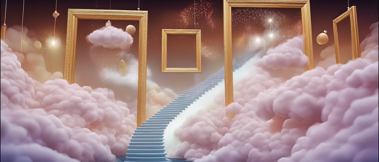 Premium Surreal Dreamscape: Aesthetic Frame, Floating Clouds & Stairway to Heaven. High-Quality VJ Loop for Livehouse & Immersive Dreamy Stage LED Displays. ✨☁️🖼️🪜
