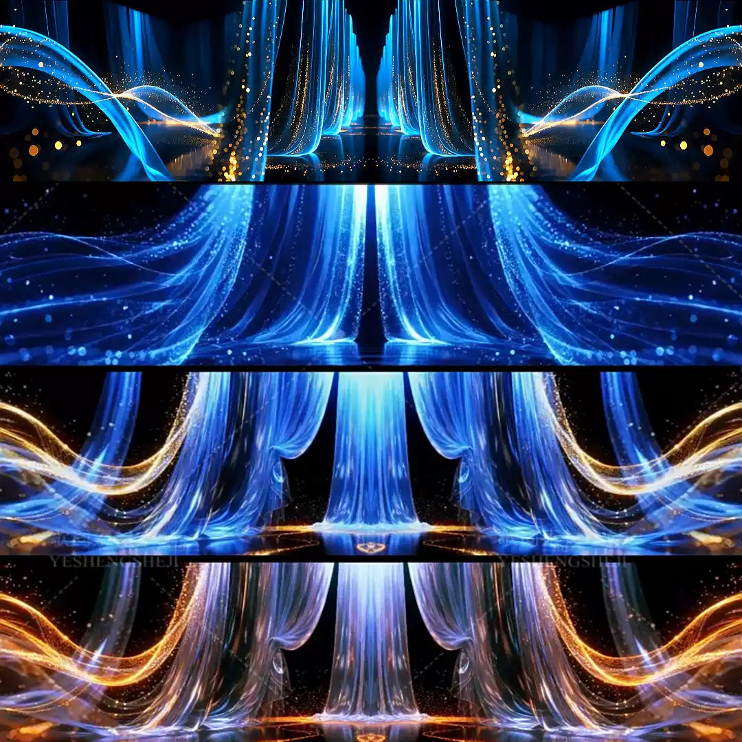 Widescreen Golden Particle Particles VJ Visuals ✨ Romantic Flowing Light Silk Curtain | Premium Gold Streamer Stage Backdrop for Livehouse & Luxury Events 🎭📀