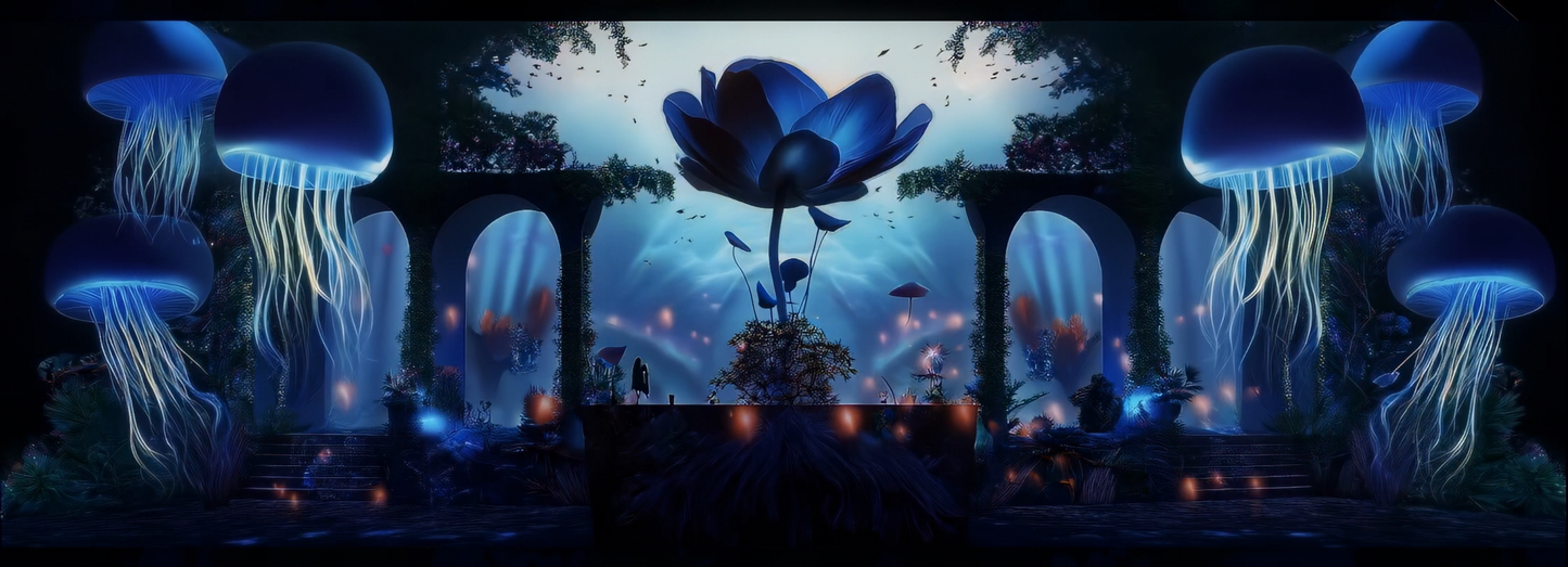 Premium Underwater Secret Realm: Glowing Jellyfish & Colorful Floral Jungle. High-Impact VJ Loop for Livehouse, Nightclubs & Psychedelic Stage LED Displays. 🪼🌺🌊✨