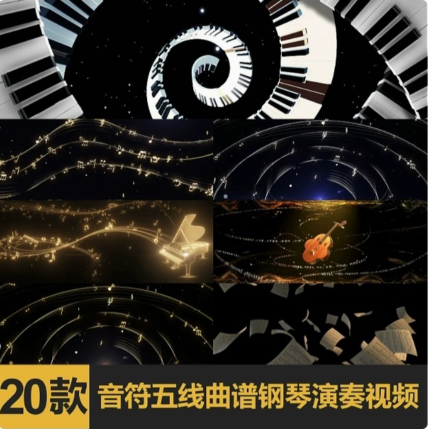Premium Musical Theory Assets: Floating Sheet Music, 3D Piano Keyboards & Dynamic Staff Notes | Cinematic VJ Loops for Live House, Concerts & Stage Backgrounds 🎹🎼✨ Classic