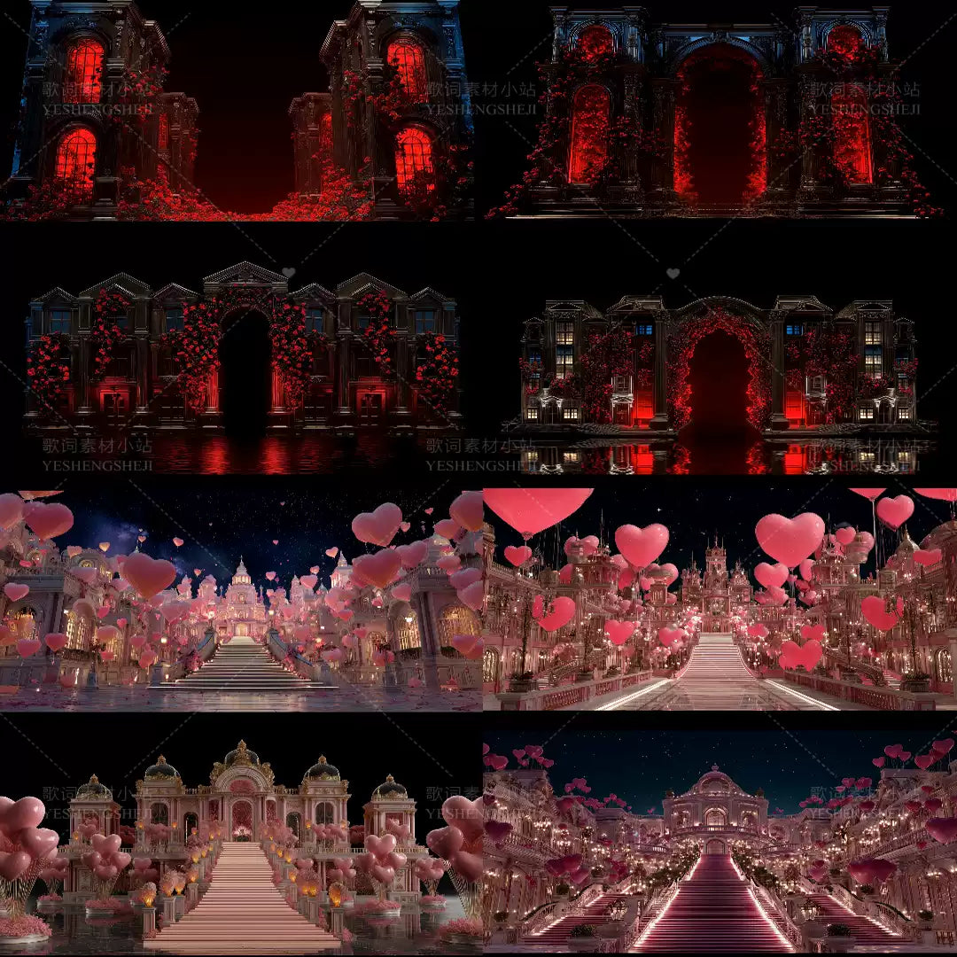 Romantic Pink Castle VJ Visuals 🏰 Love Hearts & Dreamy Rose Garden Architecture | Valentine's Day Special LED Stage Background for Livehouse & Wedding Events 💖🌹