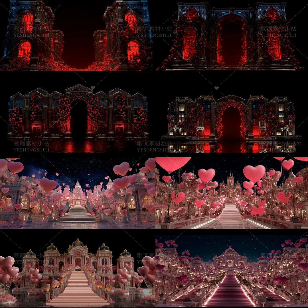 Romantic Pink Castle VJ Visuals 🏰 Love Hearts & Dreamy Rose Garden Architecture | Valentine's Day Special LED Stage Background for Livehouse & Wedding Events 💖🌹