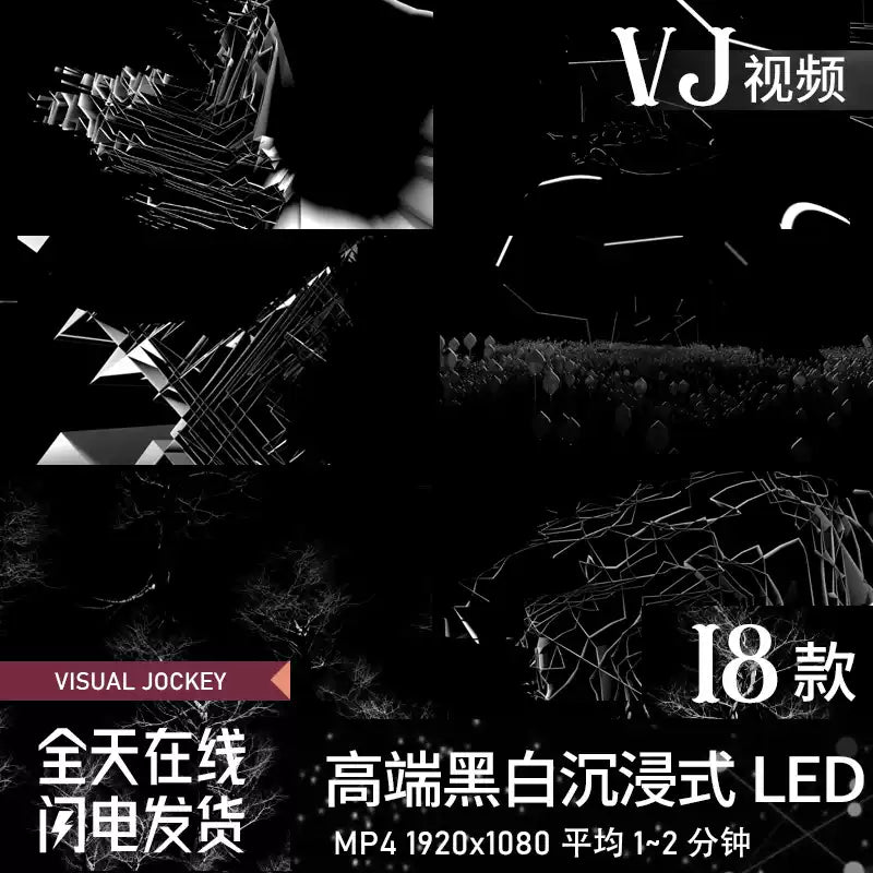 Visual Pack 🎬 | Black & White 3D Geometric Splicing Tree Visual | Glasses-Free LED Screen Live VJ Loop ✨⚫⚪