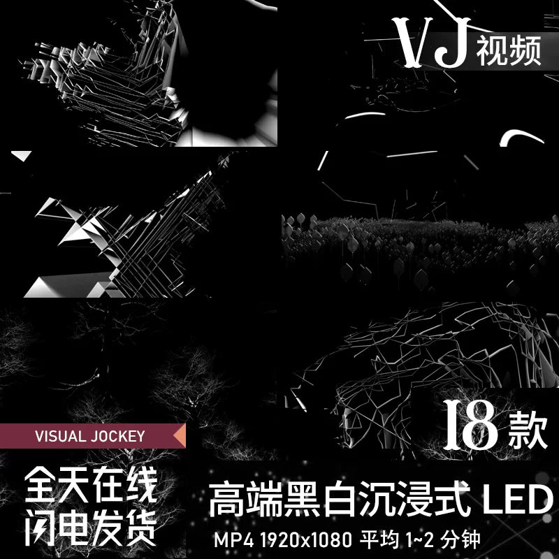 Visual Pack 🎬 | Black & White 3D Geometric Splicing Tree Visual | Glasses-Free LED Screen Live VJ Loop ✨⚫⚪