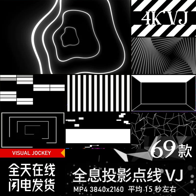 Visual Pack 🎬 | 3D Dots & Lines Projection Visual | Black & White Flicker LED Bar Live Screen VJ Loop 4K ✨⚪🖤