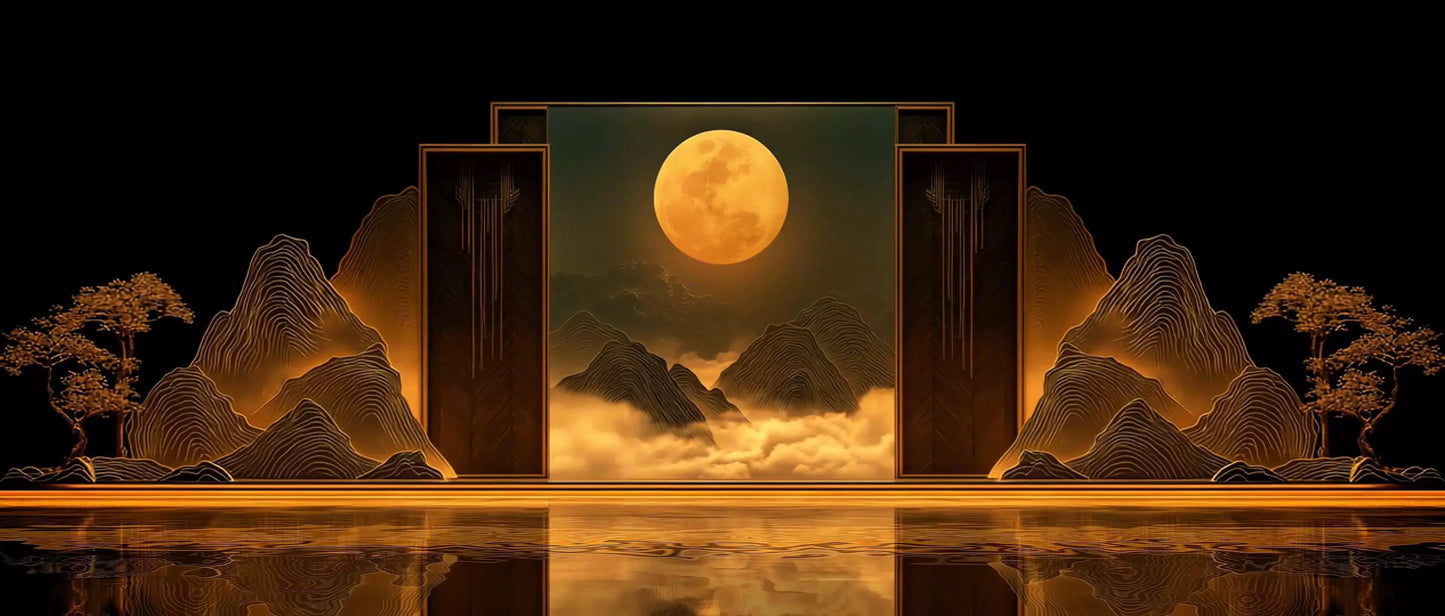 Chinese Ancient Style Moon & Landscape LED Background | Guochao Aesthetic VJ Material | Oriental Zen Mountain Live Scene Video | Premium Motion Graphics Asset 🎑🎨✨