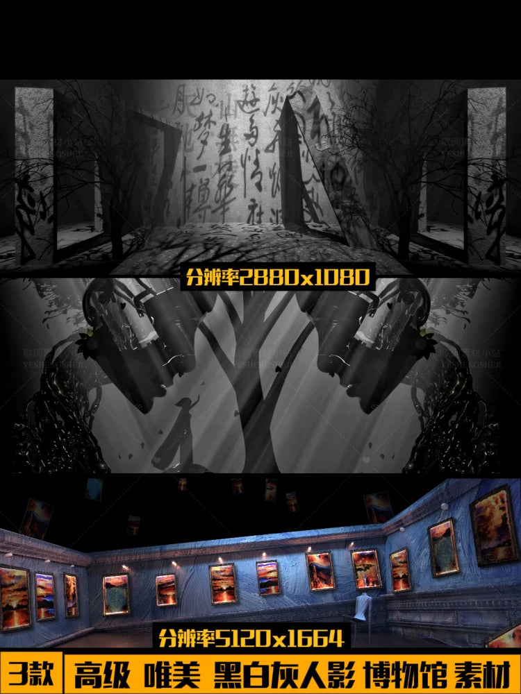 Premium Black, White & Grey Silhouette Museum: Artistic Picture Frame Visuals. High-End Livehouse Background, Gallery Aesthetic & Minimalist VJ Loop Asset. 🖼️👤🖤🌫️🏛️