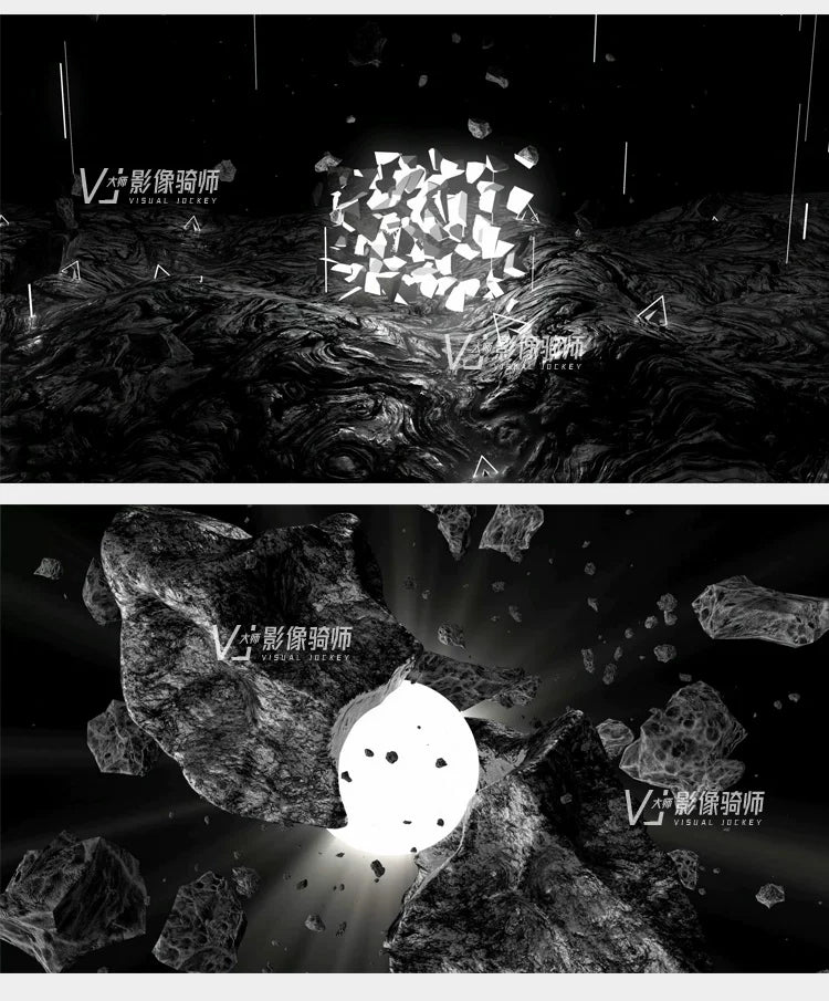 Visual Pack 🎬 | Black & White Space Asteroid Wave Animation | Stage Live LED Background VJ Loop for DJ Club [925]