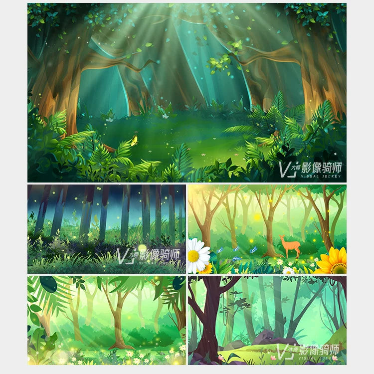 Visual Pack 🎬 | Elegant Cartoon Forest with Trees & Leaf Halos | Dance Performance LED Screen VJ Video Background 🌿✨