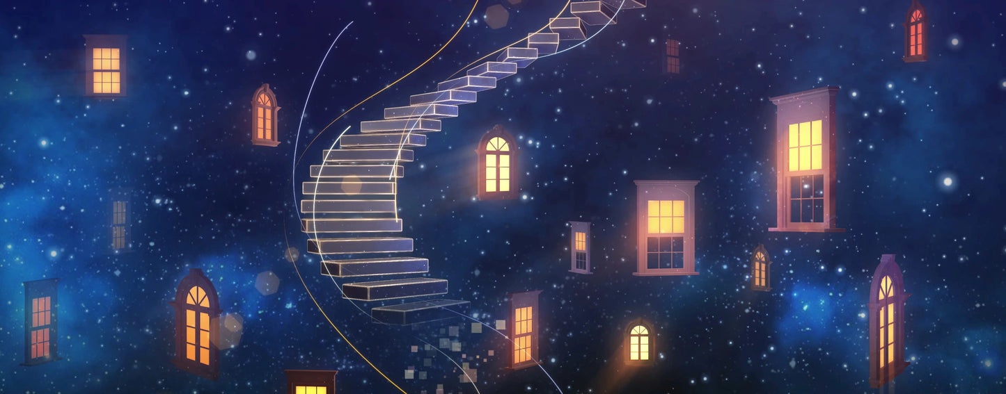 Premium Dreamy Spiral Staircase: Aesthetic Rotating Architecture Visuals. High-End Livehouse Background, Surreal Stage Display & Romantic Motion Graphics Asset. 🌀✨🏛️☁️💎