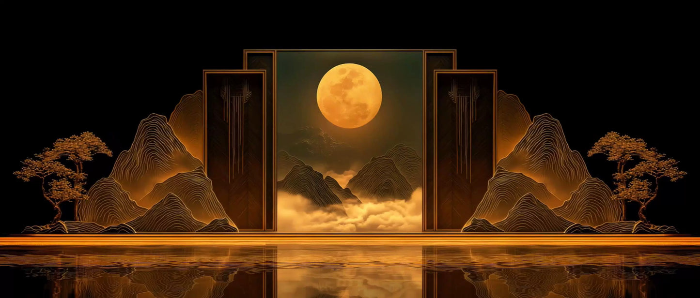 Chinese Ancient Style Moon & Landscape LED Background | Guochao Aesthetic VJ Material | Oriental Zen Mountain Live Scene Video | Premium Motion Graphics Asset 🎑🎨✨