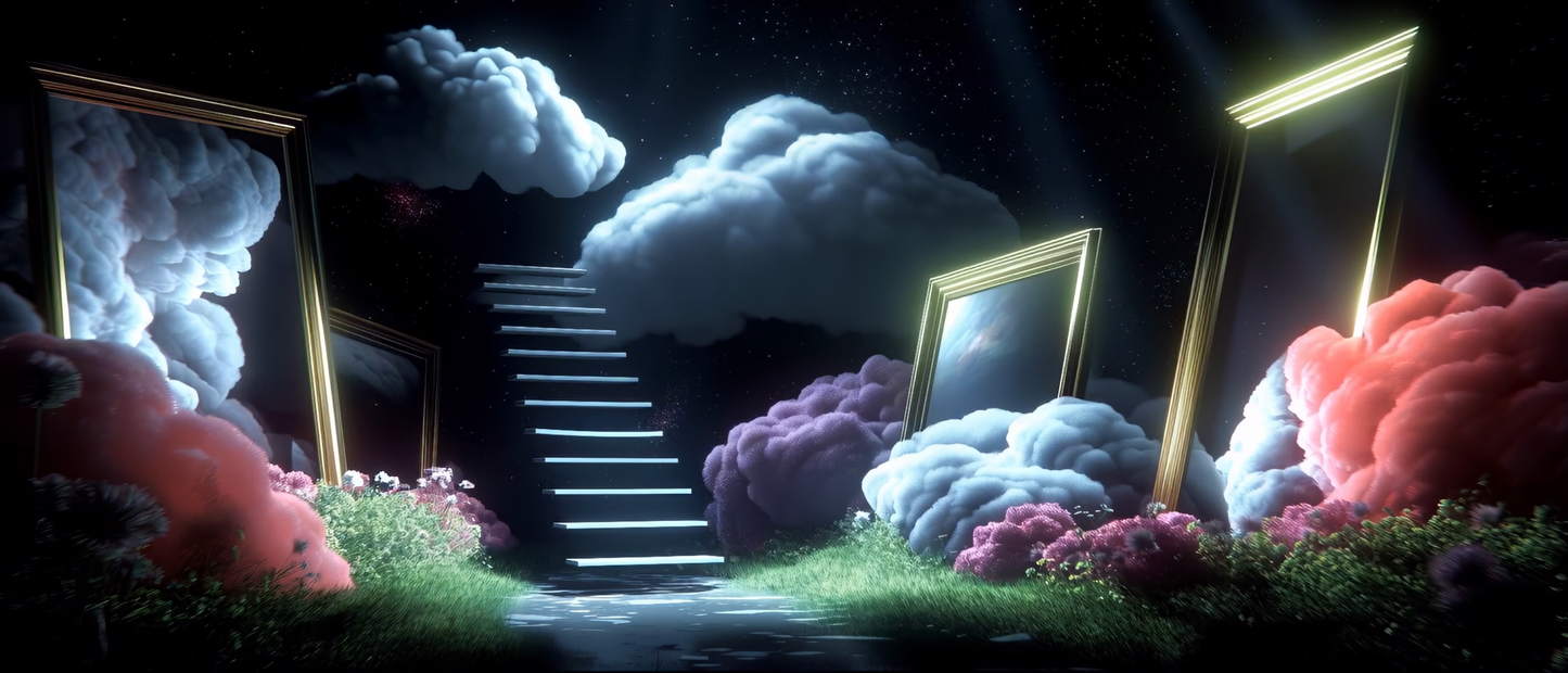 Premium Surreal Dreamscape: Aesthetic Frame, Floating Clouds & Stairway to Heaven. High-Quality VJ Loop for Livehouse & Immersive Dreamy Stage LED Displays. ✨☁️🖼️🪜