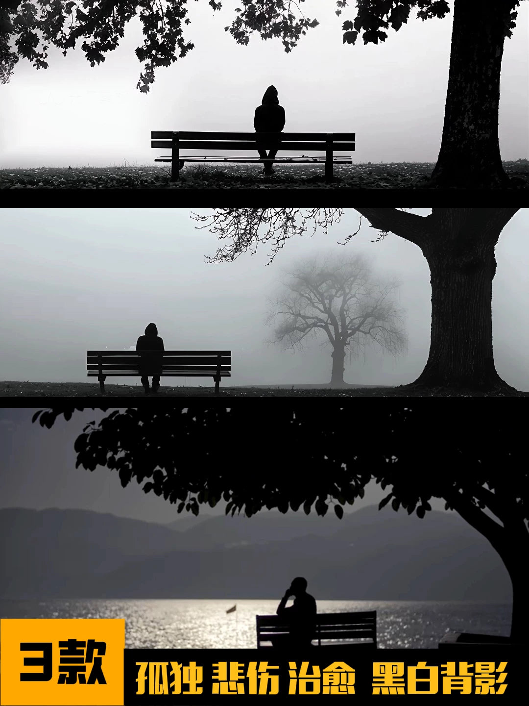 Premium Black & White Solitude Visuals: Aesthetic Healing & Sad Silhouette. High-End Livehouse Background, Emotional VJ Loop & Cinematic Loneliness Art Asset. 🖤🌑👤🌫️