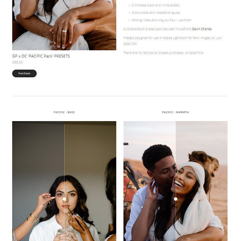 LR Lightroom Warm Wedding Preset Filter – GP x DC PACIFIC Pack Presets - MICHIGO STUDIO
