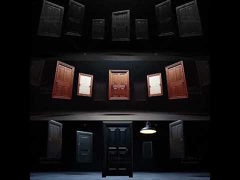 Premium Minimalist Noir Scene: Dark Doorway, Window Frame & Single Bulb Motion Background. Artistic VJ Loop for Livehouse & Moody Stage LED Displays. 🚪💡🪟🎭