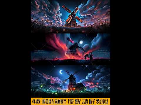Premium Fairytale Windmill Visuals: Aesthetic Starry Night Sky, Magic Nebula & Glowing Particles. High-End Livehouse Background, Cinematic Dreamy Stage LED Asset. 🎡🌌✨☁️💎
