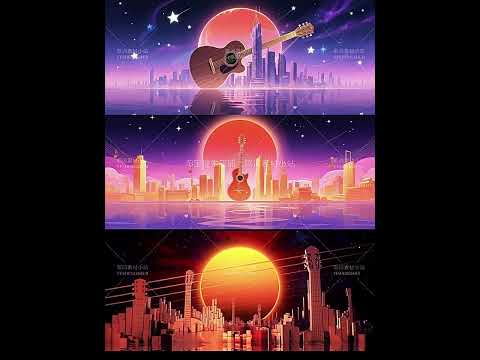Premium Live House Background: Aesthetic Guitar & Musical Note Particles at Sunset. High-Quality Visuals for Creators & Music Lovers. 🎸✨