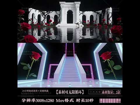 Premium Red Rose & Dreamy Water Ripples: Luxury Palace Architecture. Aesthetic Livehouse LED Background, Gorgeous VJ Loop for Concerts & Romantic Events. 🌹🏰🌊✨💎