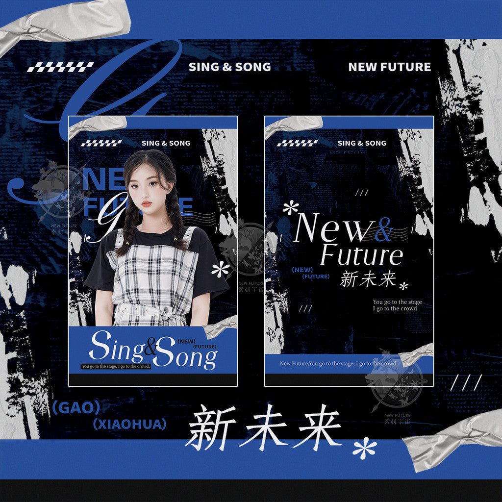 🎨 PSD | Blue American Retro Torn Edge Collage Vertical Hand Banner Mini Postcard [Michigo]