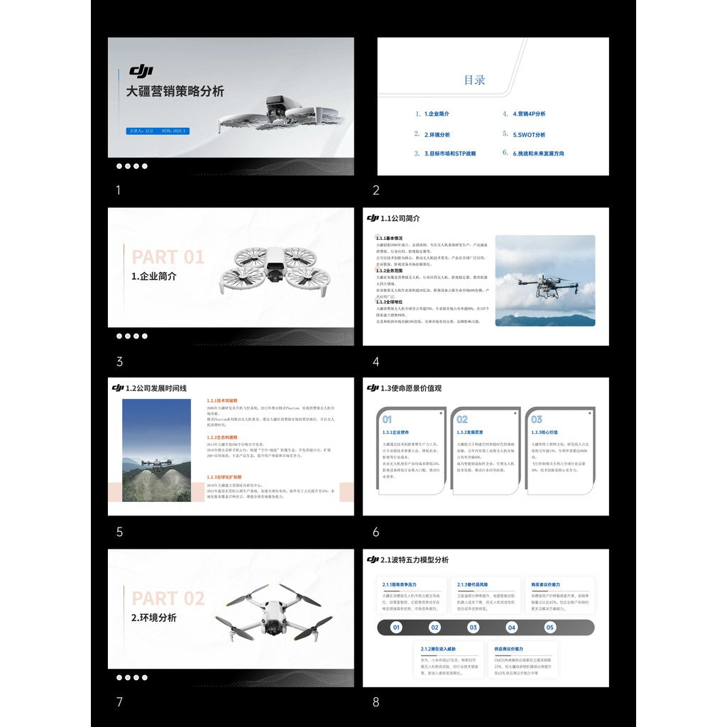 POWERPOINT TEMPLATE 53 | 🚁 DJI Brand Marketing Strategy Case Study Class Report PPT Template [ MICHIGO STUDIO ]