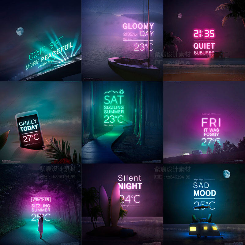 🎨 PSD TEMPLATE | Urban Night Neon Glow Font Effect Colorful Light Poster PSD Template [MICHIGO STUDIO]