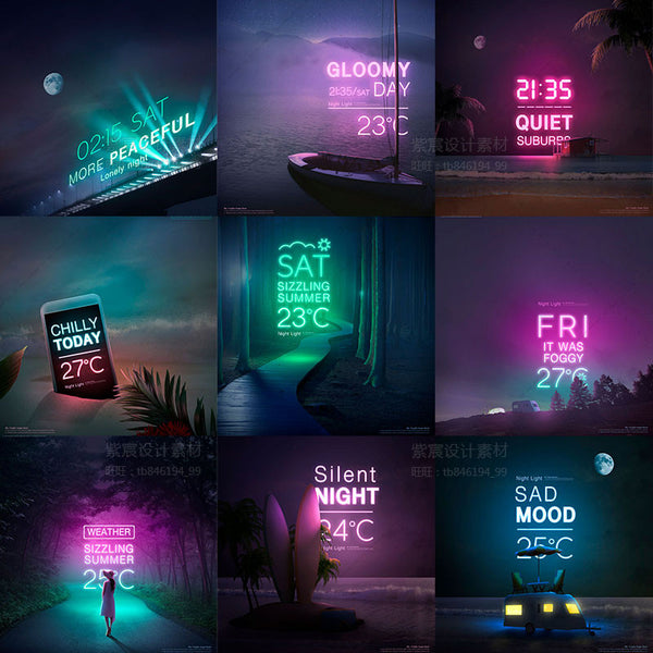 🎨 PSD TEMPLATE | Urban Night Neon Glow Font Effect Colorful Light Poster PSD Template [MICHIGO STUDIO]