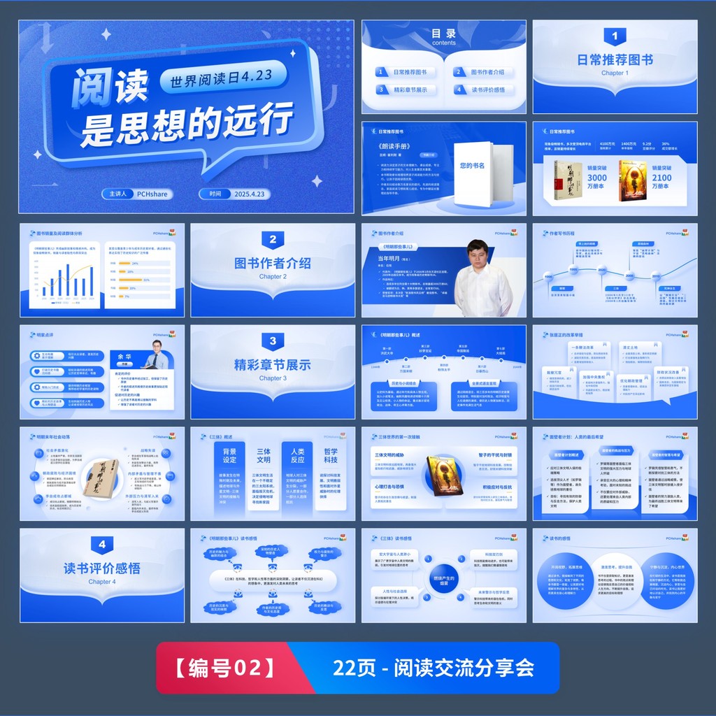 POWERPOINT TEMPLATE 302 | 📚 Multiple Sets Knowledge Education Growth Simple Static Research Reading Thesis PPT
