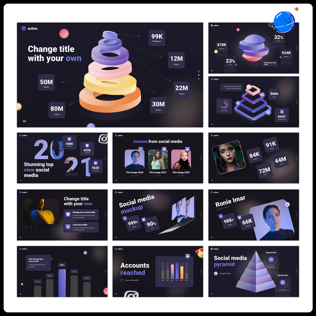 POWERPOINT TEMPLATE 57 | 🎥 98 Pages Creative 3D Dynamic Portfolio Double Color High-End PPT Template [ MICHIGO STUDIO ]