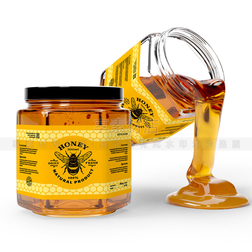 🎨 PSD TEMPLATE | Honey Jar Glass Bottle Label Packaging Mockup [MICHIGO STUDIO]