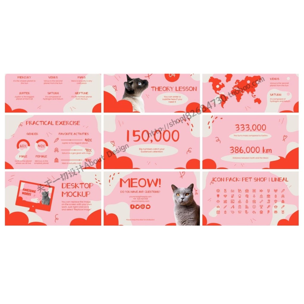 POWERPOINT TEMPLATE 162 | 🐱 Cartoon Cat Cute Animal Pet Care Universal Report PPT [ MICHIGO STUDIO ]