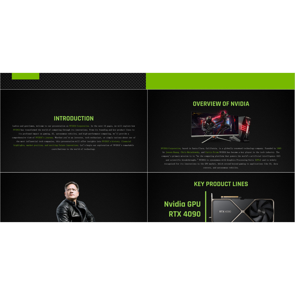 POWERPOINT TEMPLATE 317 | 💻 NVIDIA Company Profile PPT Template English Introduction Corporate Brand Content Included