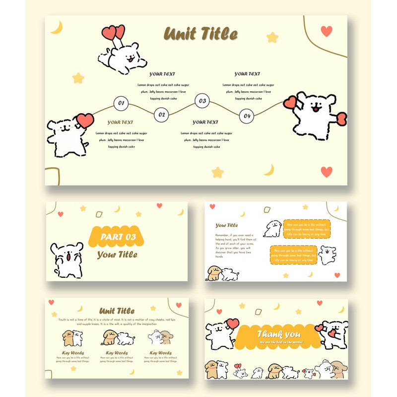 POWERPOINT TEMPLATE 164 | 🐶 Line Dog Cute Cartoon PPT Template 15 Pages Static [ MICHIGO STUDIO ]