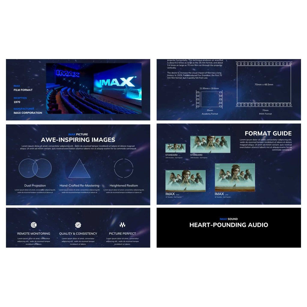 POWERPOINT TEMPLATE 313 | 🎬 IMAX Company Introduction English PPT Template Brand Introduction Film Company Finished PPT