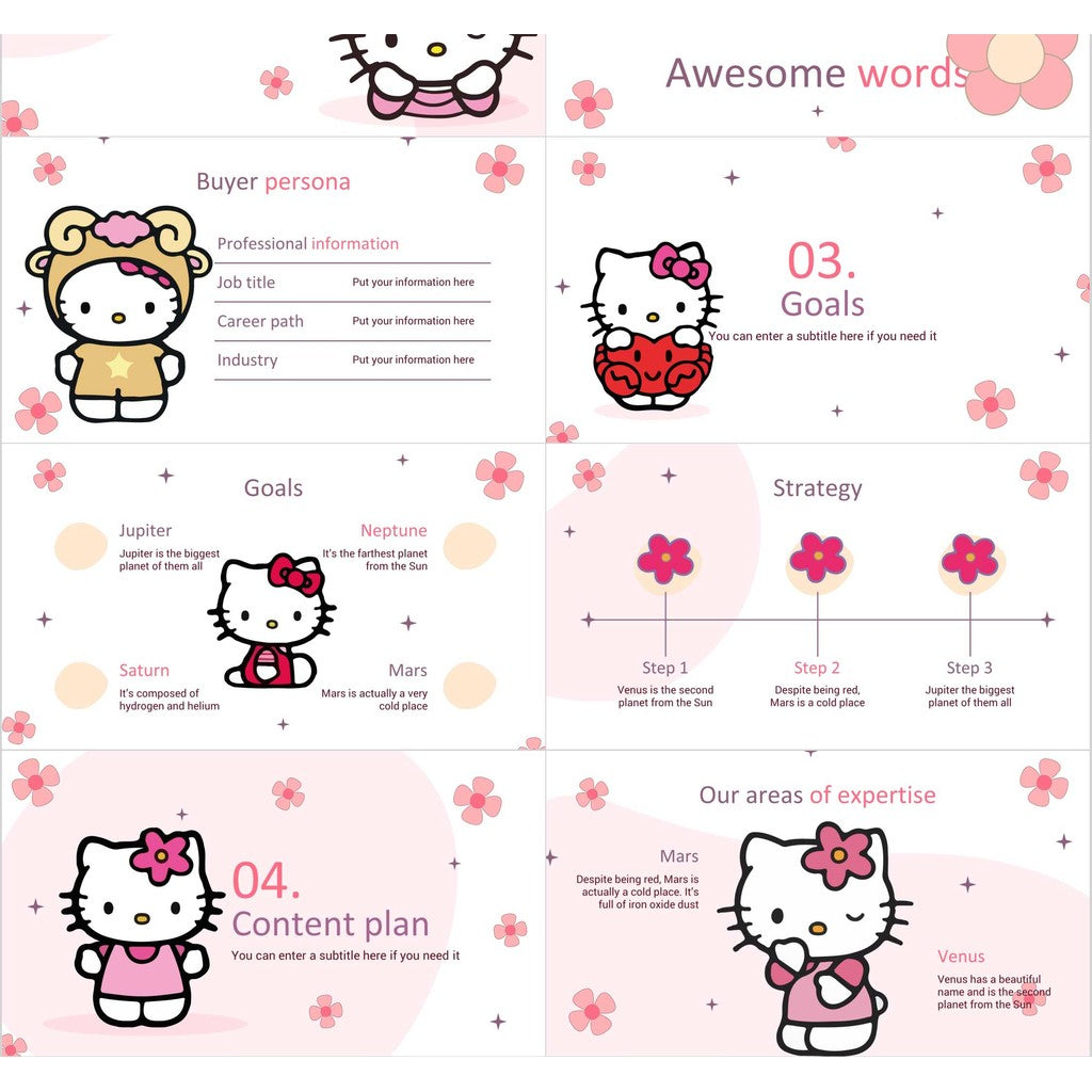 POWERPOINT 226 | 🎀 Hello Kitty Pink Cute Cartoon Girl Children & Elementary Presentation