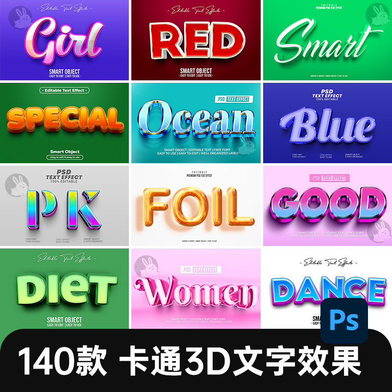 🎨 PSD TEMPLATE | Cartoon 3D Textured Font Effect Smart Mockup PSD Design Template [MICHIGO STUDIO]