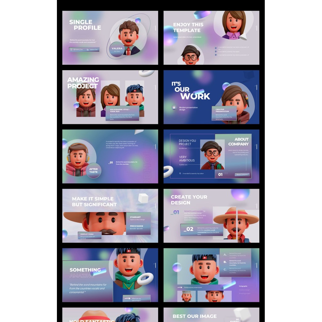 POWERPOINT TEMPLATE 19 | ✨ 46 Pages Dynamic 3D Unreal High-End Layout Stylish PPT Template [ MICHIGO STUDIO ]