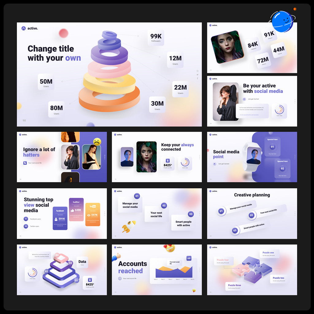 POWERPOINT TEMPLATE 57 | 🎥 98 Pages Creative 3D Dynamic Portfolio Double Color High-End PPT Template [ MICHIGO STUDIO ]