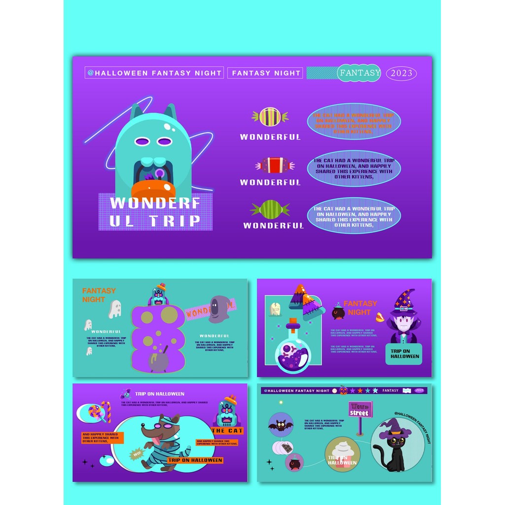 POWERPOINT TEMPLATE 2 | 🎃 Halloween Theme Little Monster Purple Creative Trendy Fun PPT Template [ MICHIGO STUDIO ]