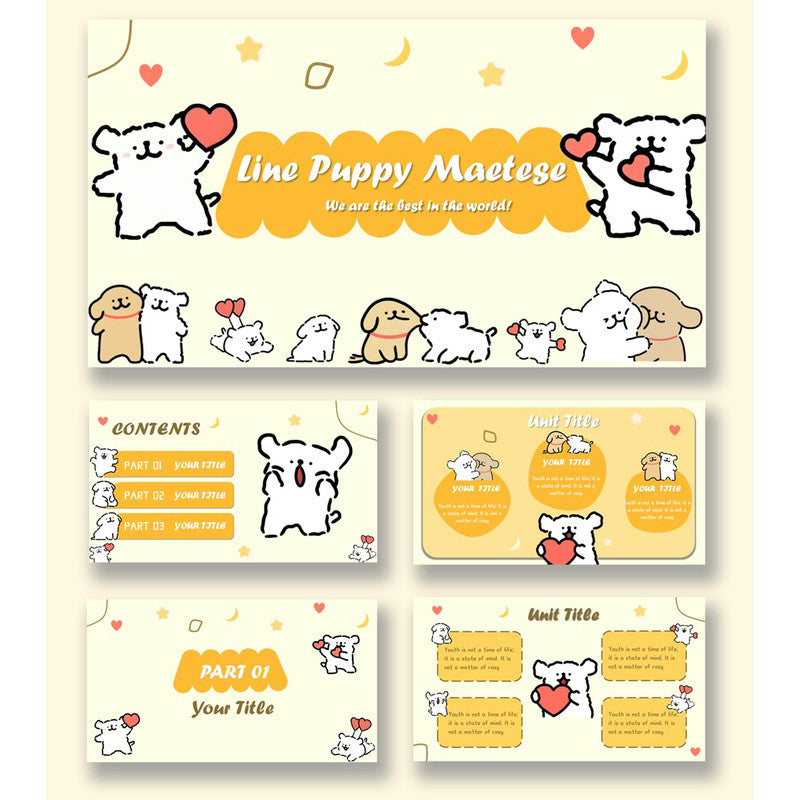 POWERPOINT TEMPLATE 164 | 🐶 Line Dog Cute Cartoon PPT Template 15 Pages Static [ MICHIGO STUDIO ]
