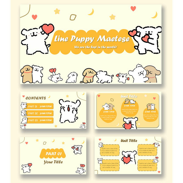POWERPOINT TEMPLATE 164 | 🐶 Line Dog Cute Cartoon PPT Template 15 Pages Static [ MICHIGO STUDIO ]