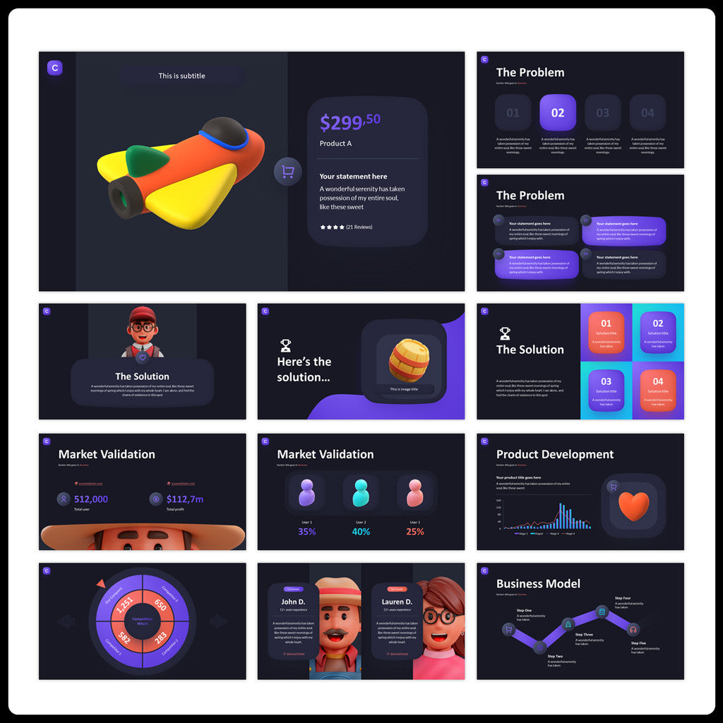 POWERPOINT TEMPLATE 28 | 🖤 80 Pages High-End 3D Dynamic Black & White Stylish Layout PPT Template [ MICHIGO STUDIO ]