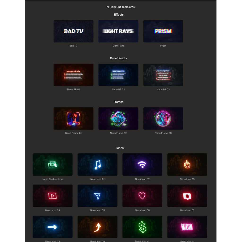 FCPX | 💡 Neon Pack – 39 Professional Neon Title, Logo & Icon Display Presets (CN Version) [MICHIGO STUDIO]