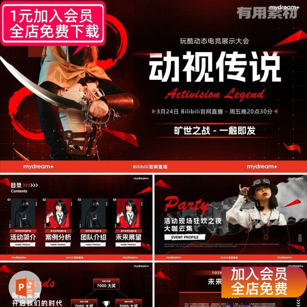 POWERPOINT TEMPLATE 222 | 🎮 PPT-074 22 Pages Red E-Sports Sci-Fi Theme Game Activity Event Planning PPT Template