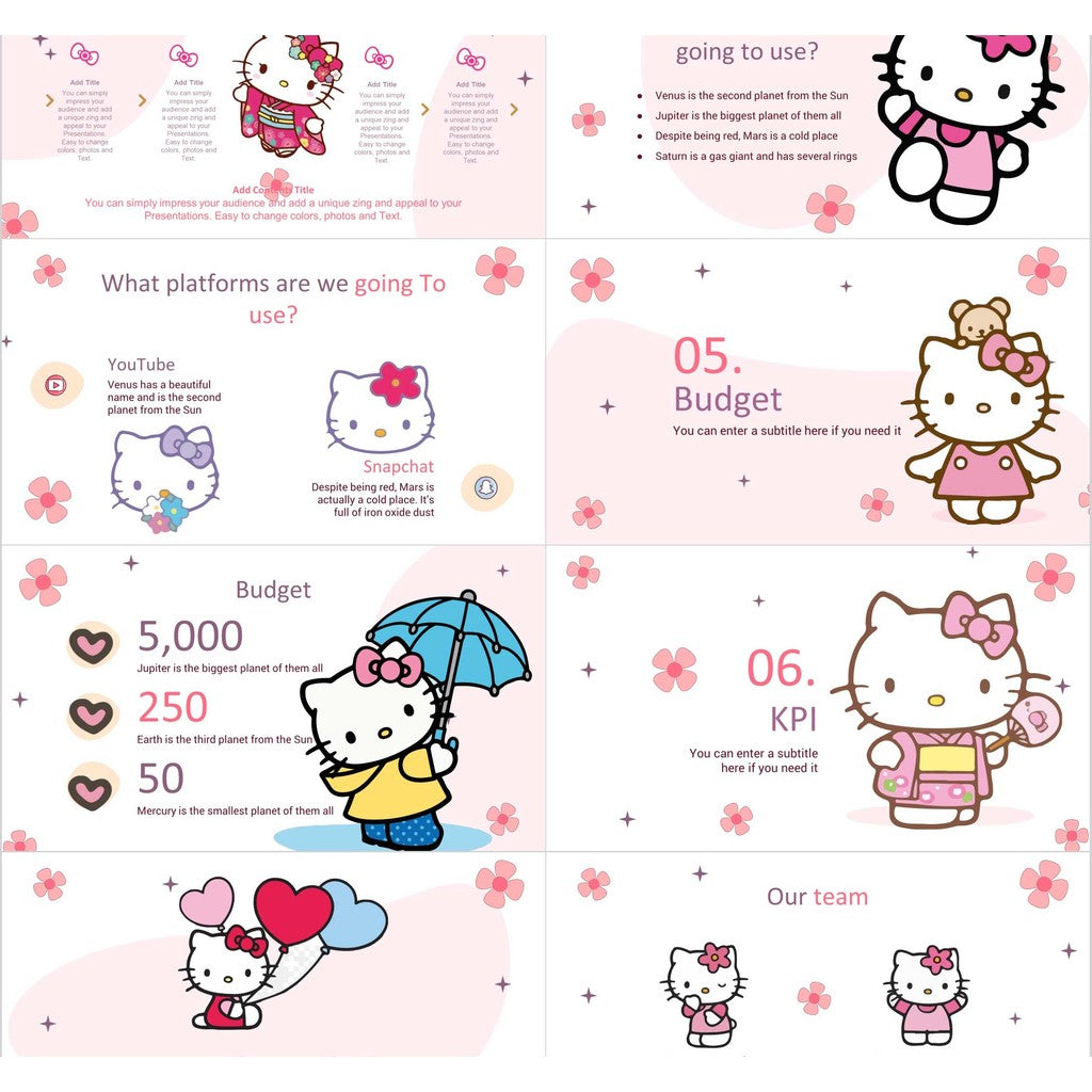 POWERPOINT 226 | 🎀 Hello Kitty Pink Cute Cartoon Girl Children & Elementary Presentation
